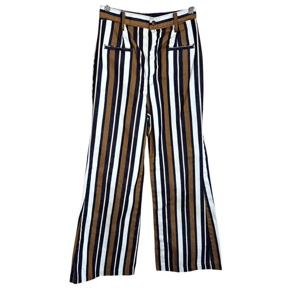 Vintage 1970s Bobbi Brooks Vertical Striped Flared Bottom Trousers High Rise USA